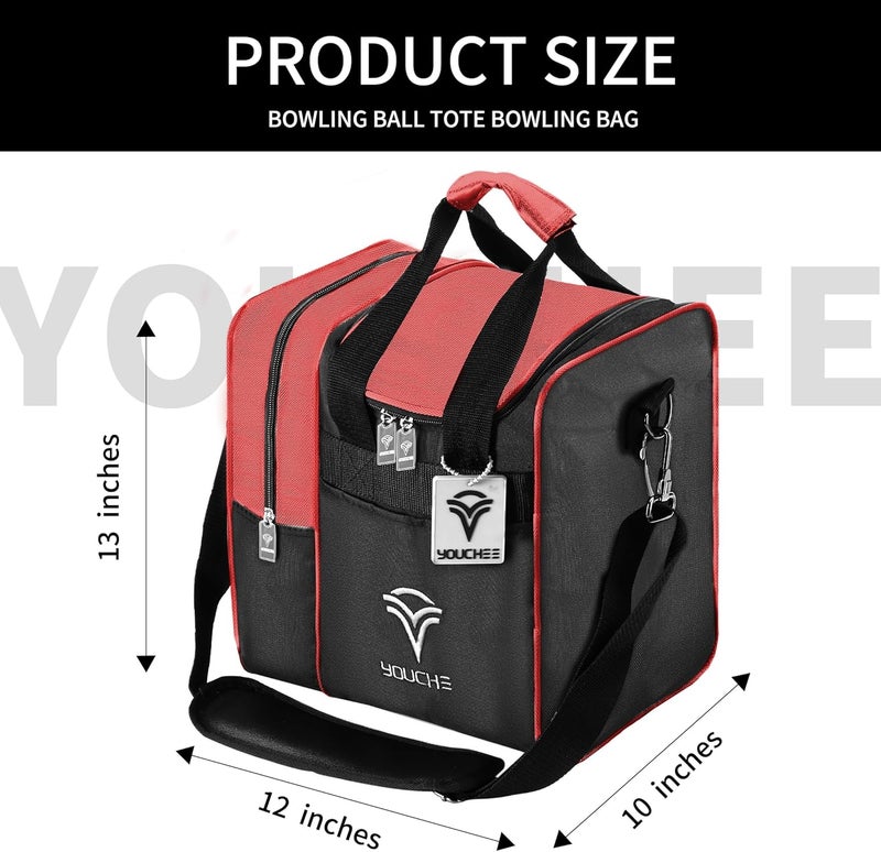 Yoochee Single Ball Bowling Tote Bag with Padded Ball Holder, Fits Bowling Shoes Up to Men’s Size 14, Durable Full-Size Bowling Bag with Accessory Pockets for Practice & League Play - Image 2